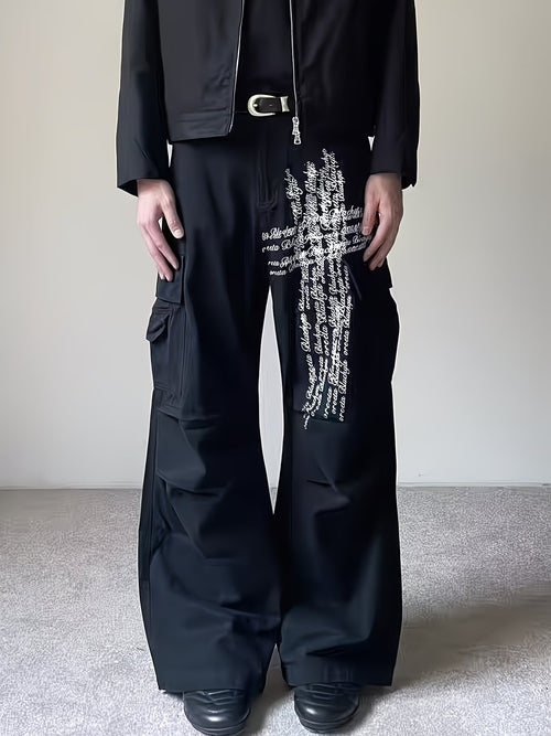 Men’s Printed Wide-Leg Cargo Cargo Pants