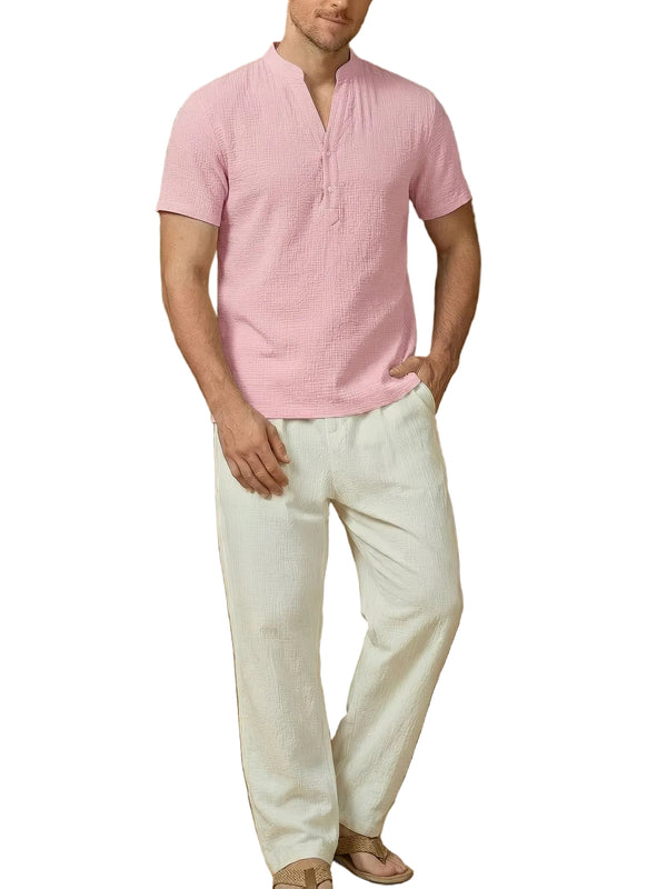 Men’s Two-Piece Set with Band Collar