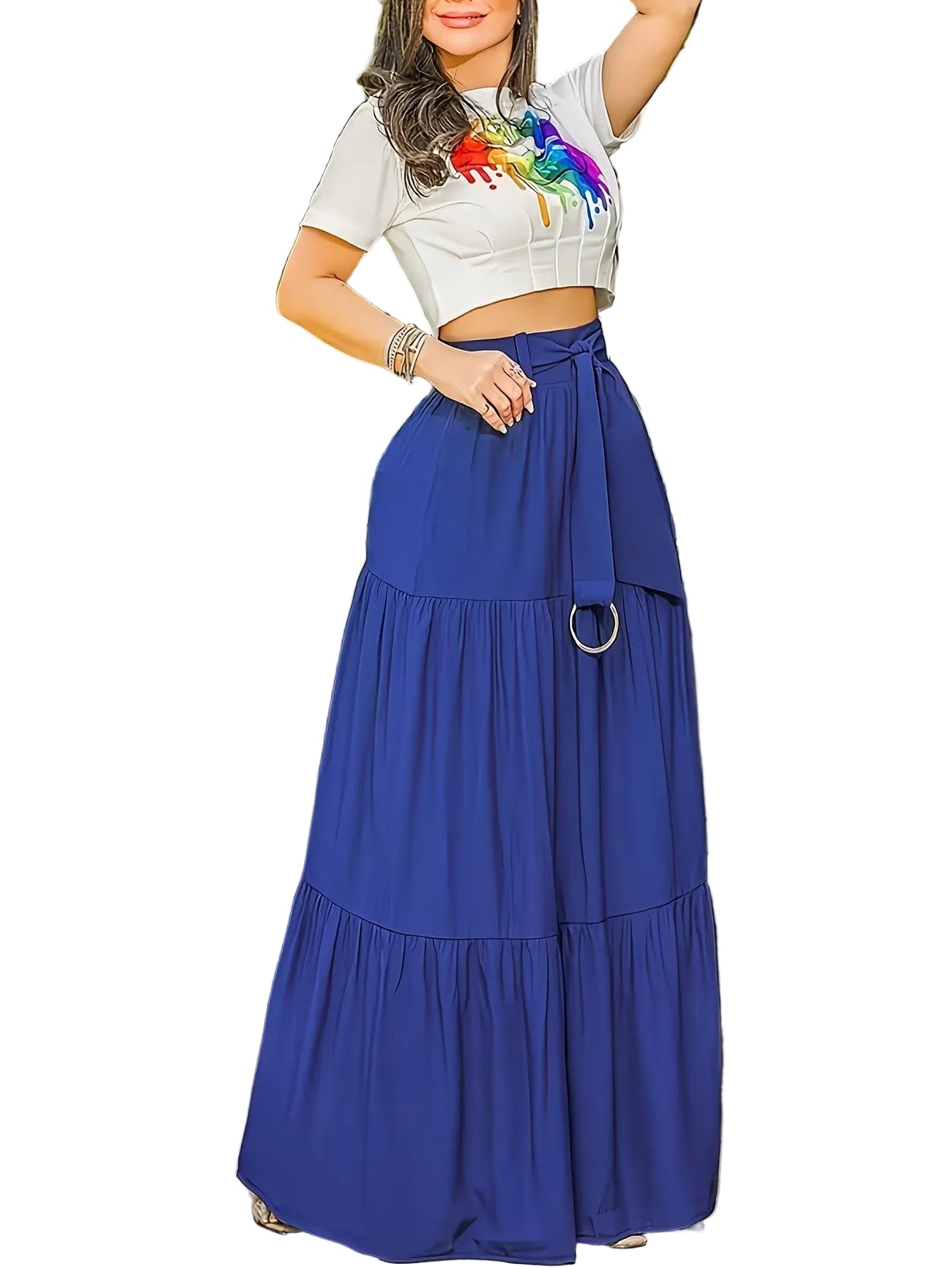 Women’s High-Waisted Maxi Skirt with Belt